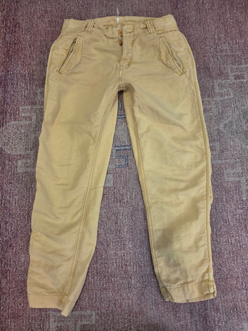 Free people cotton twill utility boyfriend ankle pants in yellow size 2